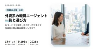 外資系企業への転職に使う転職エージェント14サービスの一覧と、英語・求人数・許可番号の比較をまとめた記事のアイキャッチ